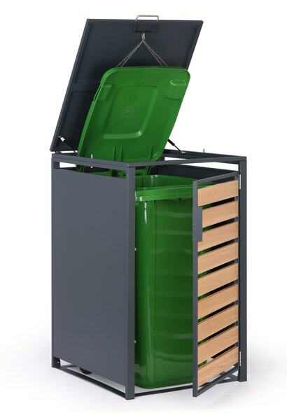 Wiata na pojemnik na odpady 240 l, 1160 x 695 x 800 mm, dekor drewna