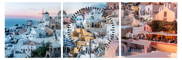 Obraz - Zmierzch na Santorini (z zegarem) (90x30 cm)