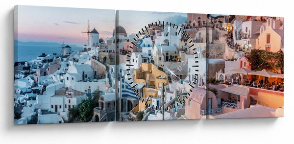 Obraz - Zmierzch na Santorini (z zegarem) (90x30 cm)