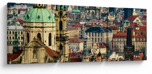 Obraz - Panorama Pragi (z zegarem) (90x30 cm)