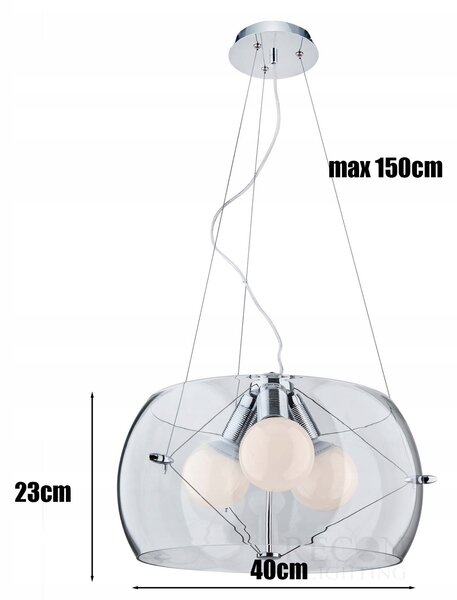 Lampa wisząca przezroczysta szklana kula 3xE27 ufo ANDROMEDA
