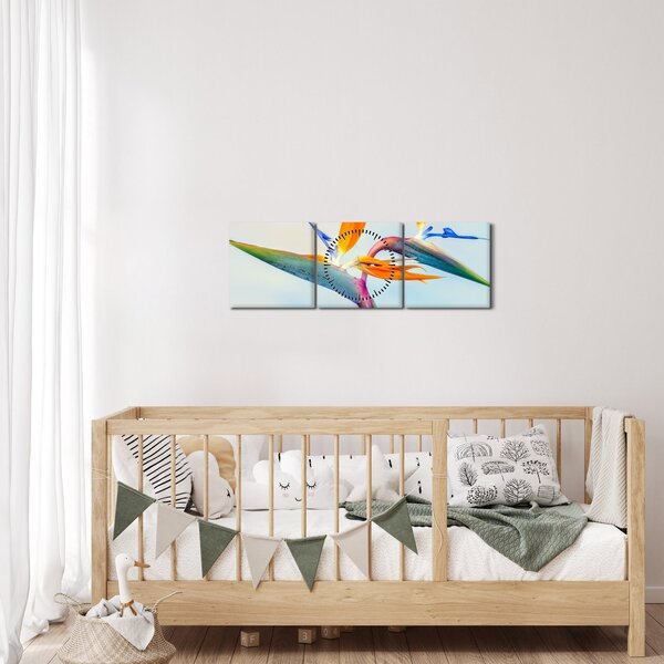 Obraz kwiatu Strelicji (z zegarem) (90x30 cm)