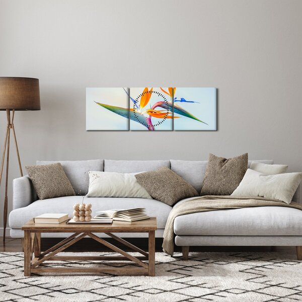 Obraz kwiatu Strelicji (z zegarem) (90x30 cm)