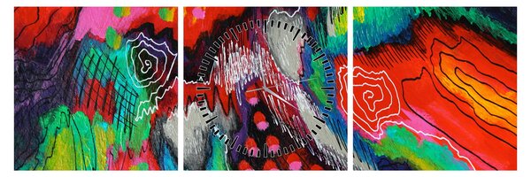 Abstrakcyjny obraz - kolory (z zegarem) (90x30 cm)