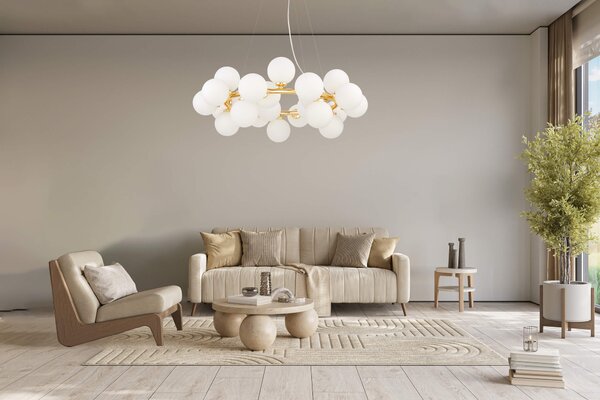 LAMPA WISZĄCA NOWOCZESNA ZŁOTA BIAŁE KULE MARSIADA 25