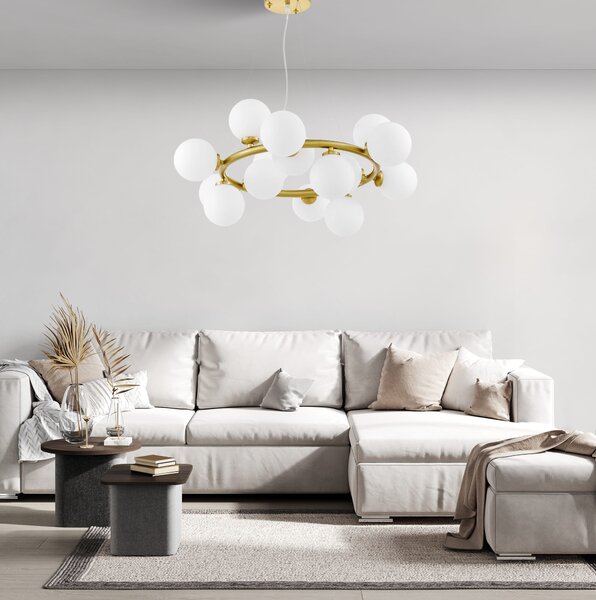 LAMPA WISZĄCA NOWOCZESNA MOSIĘŻNA BIAŁE KULE MARSIADA 15