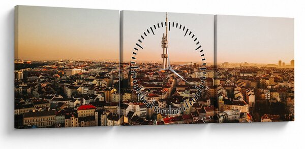 Obraz zachodu słońca nad Žižkov (z zegarem) (90x30 cm)
