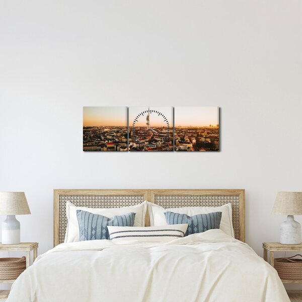 Obraz zachodu słońca nad Žižkov (z zegarem) (90x30 cm)