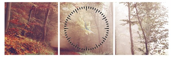 Obraz - Jesienny spacer po lesie (z zegarem) (90x30 cm)