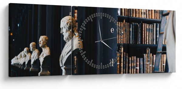 Obraz - W bibliotece (z zegarem) (90x30 cm)