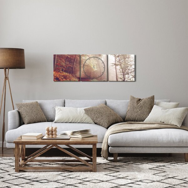 Obraz - Jesienny spacer po lesie (z zegarem) (90x30 cm)