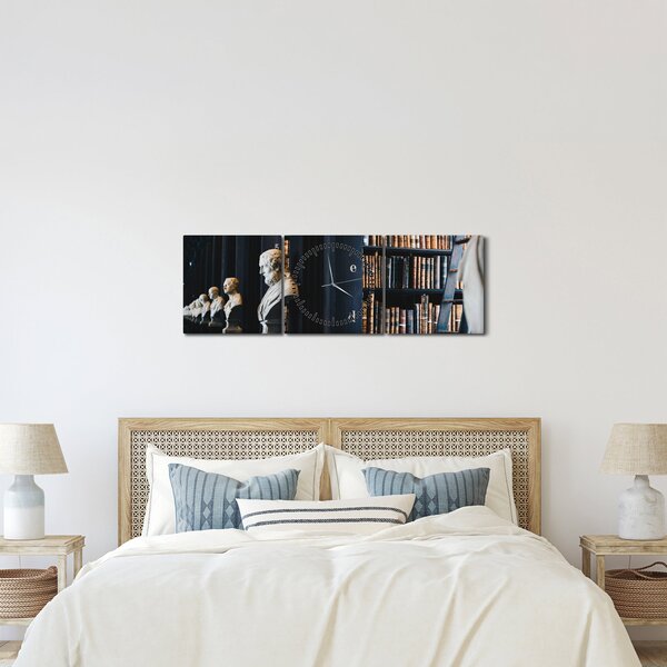 Obraz - W bibliotece (z zegarem) (90x30 cm)