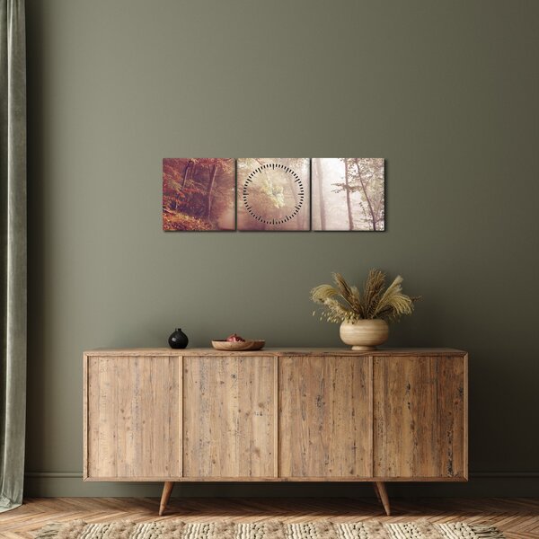 Obraz - Jesienny spacer po lesie (z zegarem) (90x30 cm)