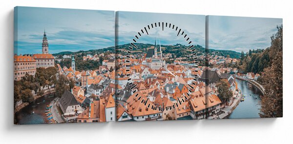 Obraz - Český Krumlov (z zegarem) (90x30 cm)
