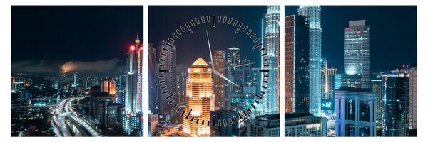 Obraz - Noc w Kuala Lumpur (z zegarem) (90x30 cm)