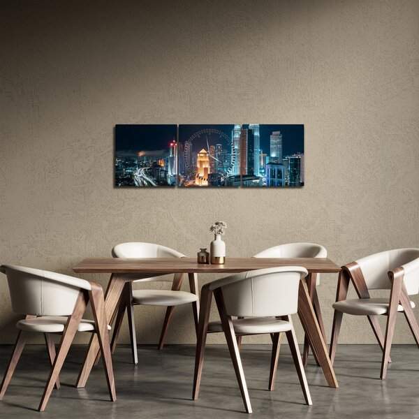 Obraz - Noc w Kuala Lumpur (z zegarem) (90x30 cm)