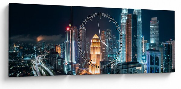 Obraz - Noc w Kuala Lumpur (z zegarem) (90x30 cm)