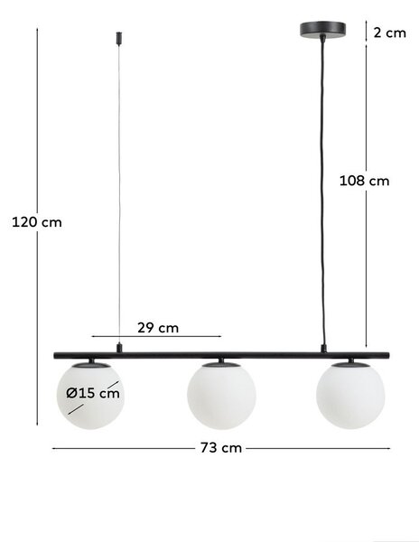 Biała/czarna metalowa lampa wisząca ze szklanym kloszem Brisia – Kave Home