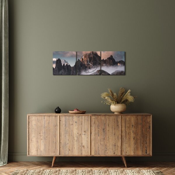 Obraz - Włoskie Dolomity ukryte we mgle (z zegarem) (90x30 cm)