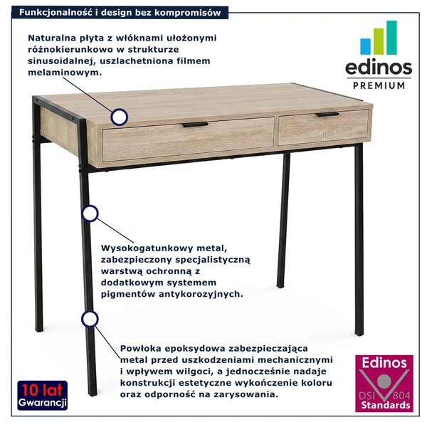 Skandynawskie biurko z szufladami dąb sonoma czarny D8-T63