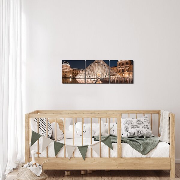 Obraz - Luwr w nocy (z zegarem) (90x30 cm)