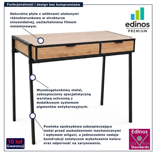 Nowoczesne biurko loftowe dąb craft czarny H4-S67