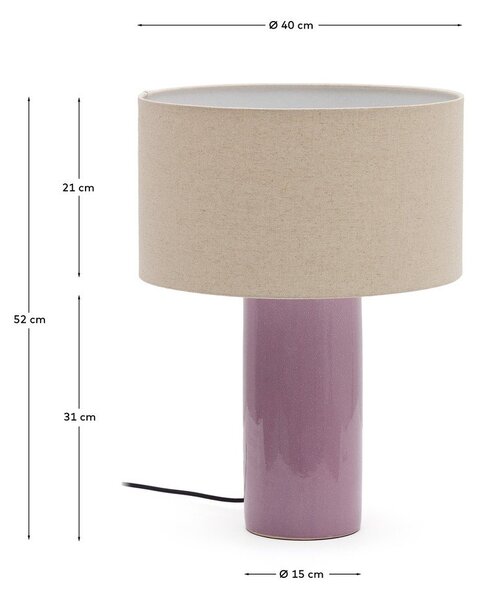 Fioletowa/beżowa lampa stołowa z tekstylnym kloszem (wysokość 52 cm) Toneric – Kave Home