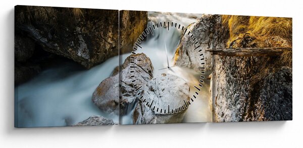 Obraz - Strumień leśny (z zegarem) (90x30 cm)