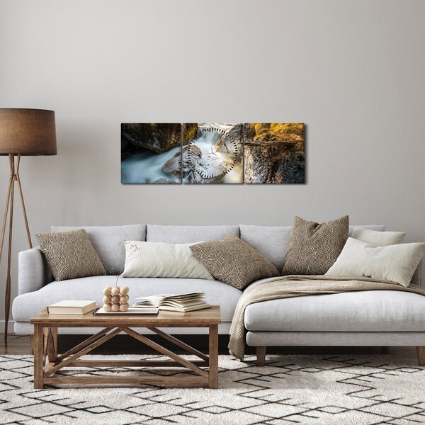Obraz - Strumień leśny (z zegarem) (90x30 cm)