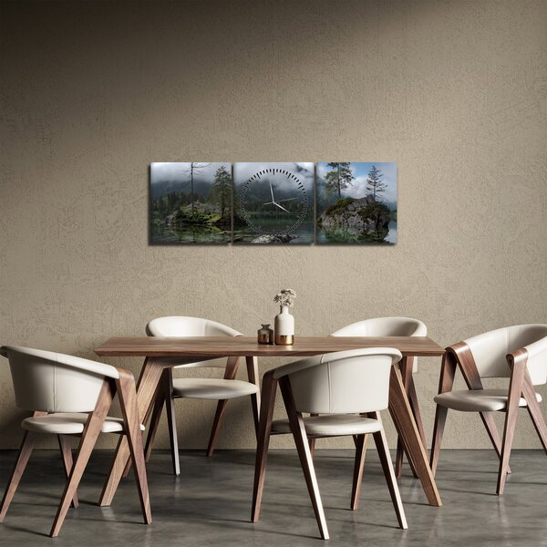 Obraz drzew w jeziorze (z zegarem) (90x30 cm)