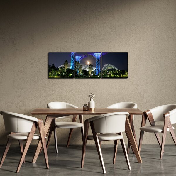 Obraz przedstawiający pełnię księżyca w ogrodach Singapuru (z zegarem) (90x30 cm)