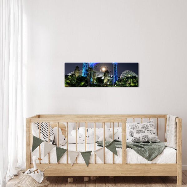 Obraz przedstawiający pełnię księżyca w ogrodach Singapuru (z zegarem) (90x30 cm)