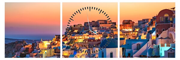 Obraz - Santorini o zmierzchu (z zegarem) (90x30 cm)
