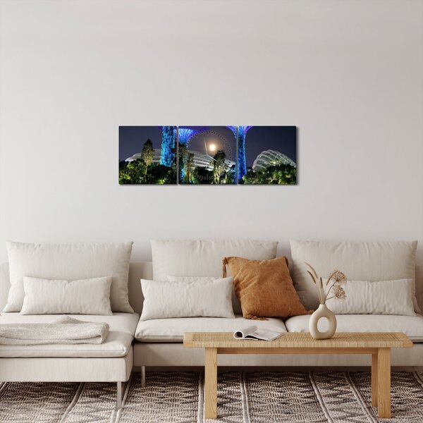 Obraz przedstawiający pełnię księżyca w ogrodach Singapuru (z zegarem) (90x30 cm)