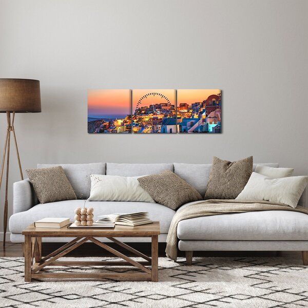 Obraz - Santorini o zmierzchu (z zegarem) (90x30 cm)