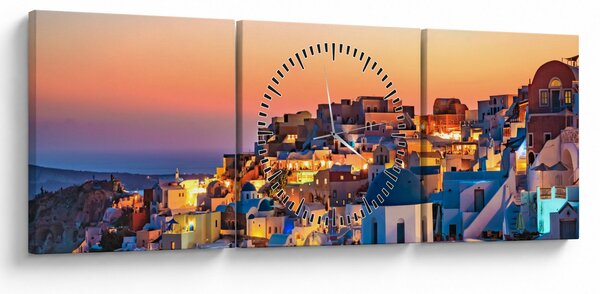 Obraz - Santorini o zmierzchu (z zegarem) (90x30 cm)