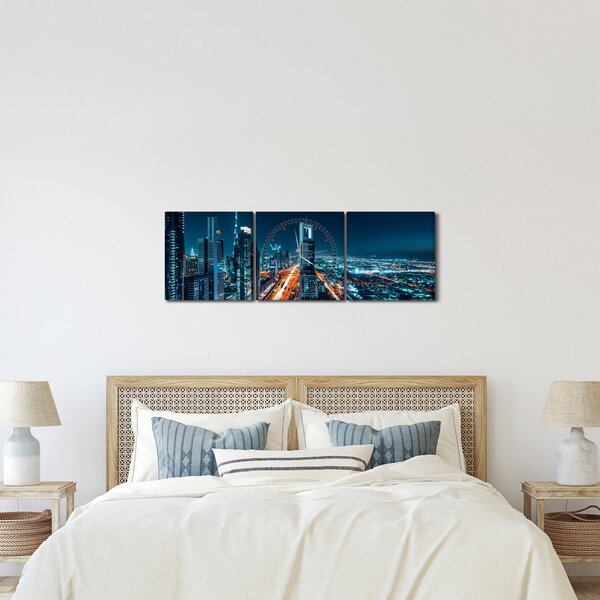 Obraz - Noc w Dubaju (z zegarem) (90x30 cm)