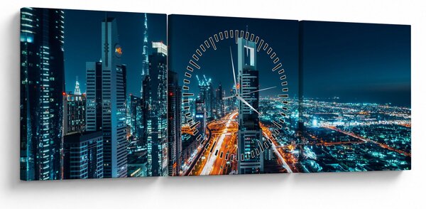 Obraz - Noc w Dubaju (z zegarem) (90x30 cm)