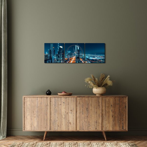 Obraz - Noc w Dubaju (z zegarem) (90x30 cm)