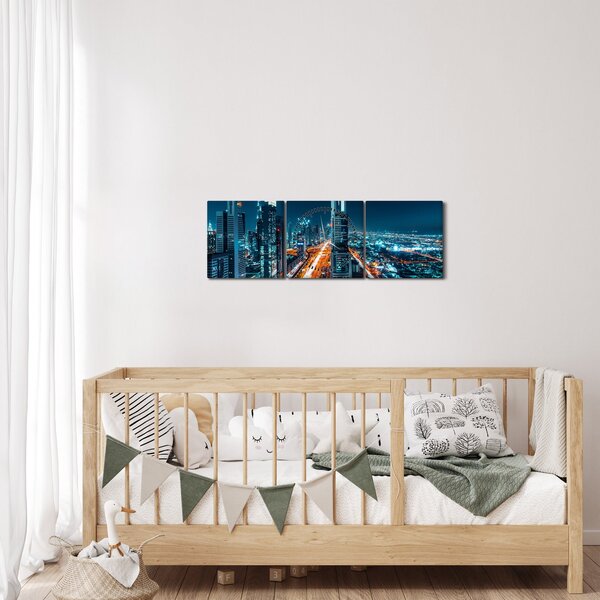 Obraz - Noc w Dubaju (z zegarem) (90x30 cm)