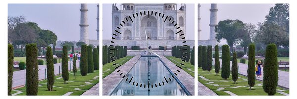 Obraz - Taj Mahal o wschodzie słońca (z zegarem) (90x30 cm)