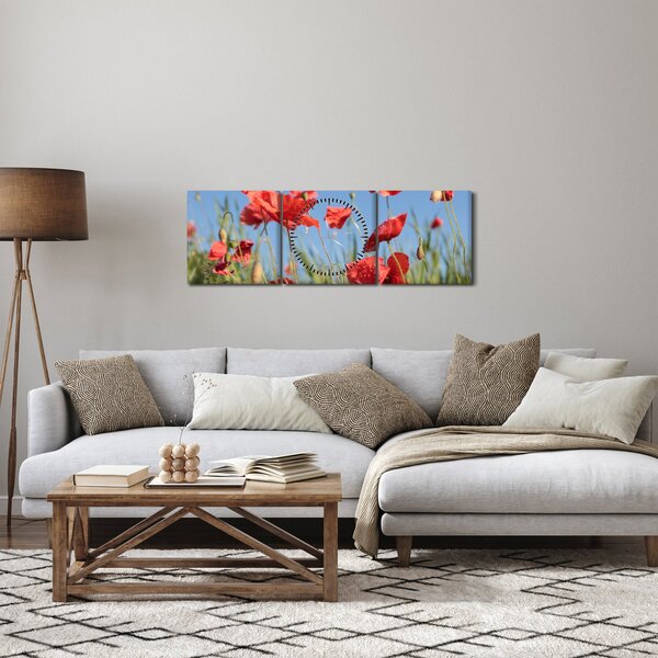 Obraz - Maki (z zegarem) (90x30 cm)