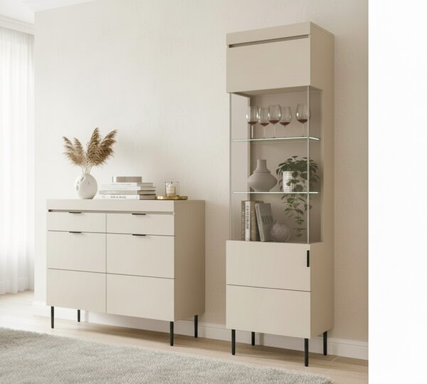 Komoda dwudrzwiowa Sentia 105 cm z dwoma szufladami - kaszmir / czarny