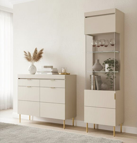 Komoda dwudrzwiowa Sentia 105 cm z dwoma szufladami - kaszmir / złoty