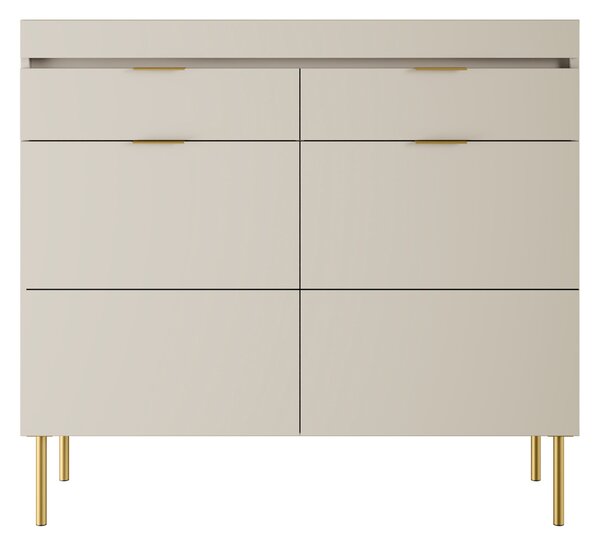 Komoda dwudrzwiowa Sentia 105 cm z dwoma szufladami - kaszmir / złoty