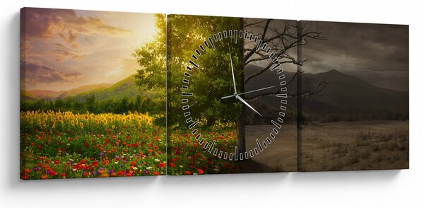 Obraz - Cykl życia (z zegarem) (90x30 cm)