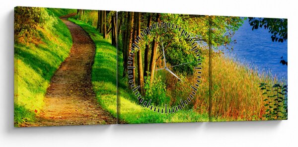 Obraz szlaku wzdłuż wody (z zegarem) (90x30 cm)