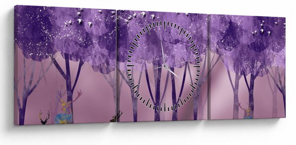 Obraz - Jeleń w magicznym lesie (z zegarem) (90x30 cm)