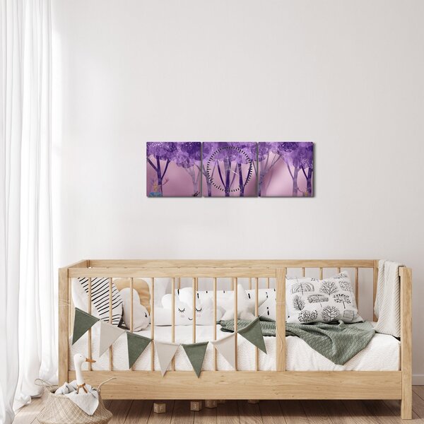 Obraz - Jeleń w magicznym lesie (z zegarem) (90x30 cm)