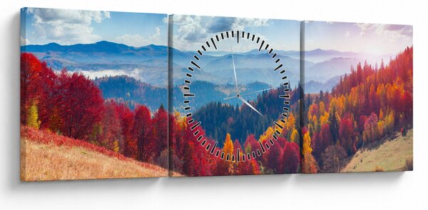 Obraz kolorowego jesiennego krajobrazu (z zegarem) (90x30 cm)